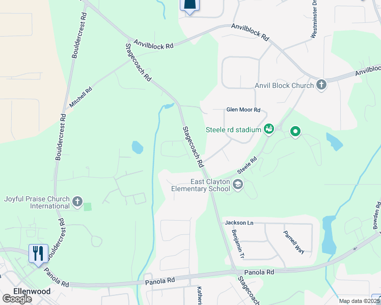 map of restaurants, bars, coffee shops, grocery stores, and more near 4952 Terrace Drive in Ellenwood