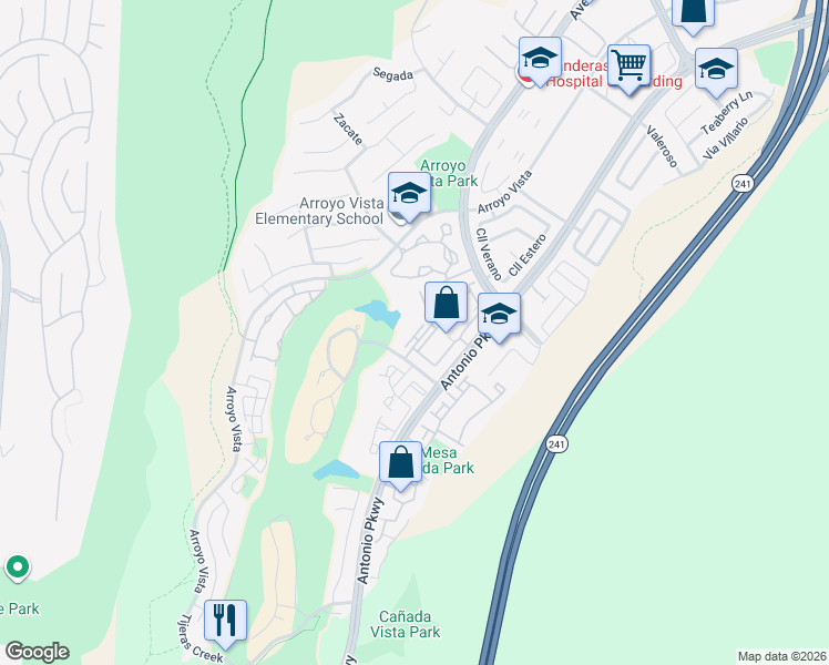 map of restaurants, bars, coffee shops, grocery stores, and more near 39 Vía Pausa in Rancho Santa Margarita