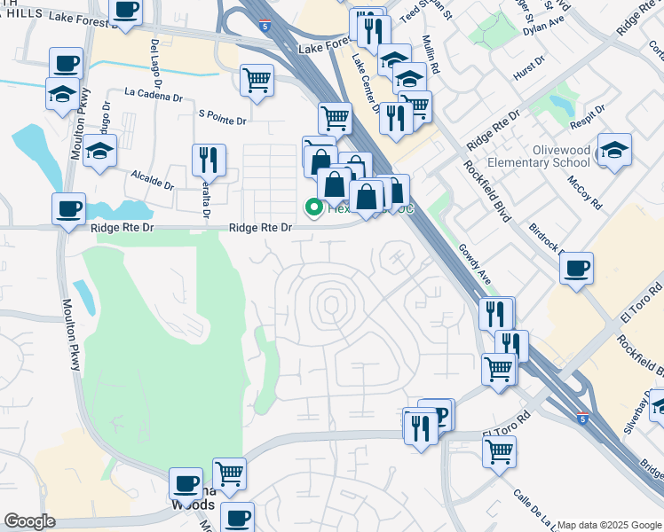 map of restaurants, bars, coffee shops, grocery stores, and more near 2276 Via Mariposa East in Laguna Woods