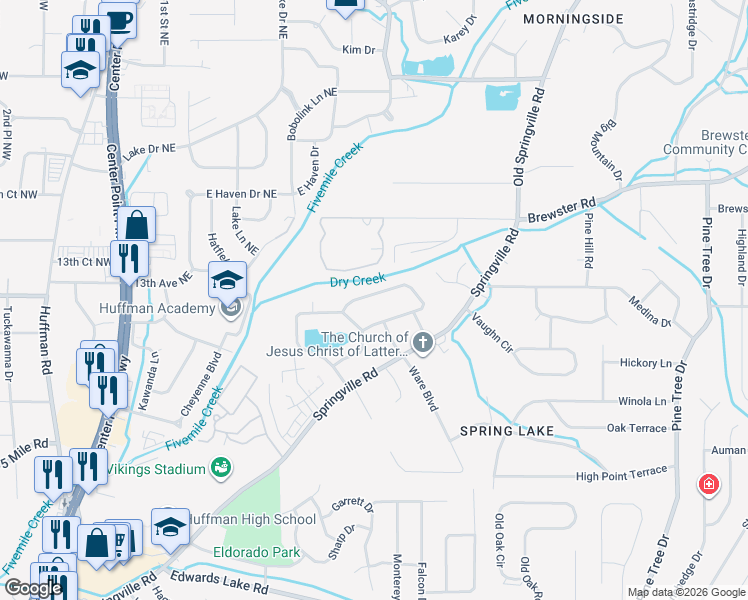 map of restaurants, bars, coffee shops, grocery stores, and more near 1333 Orlando Circle Northeast in Birmingham