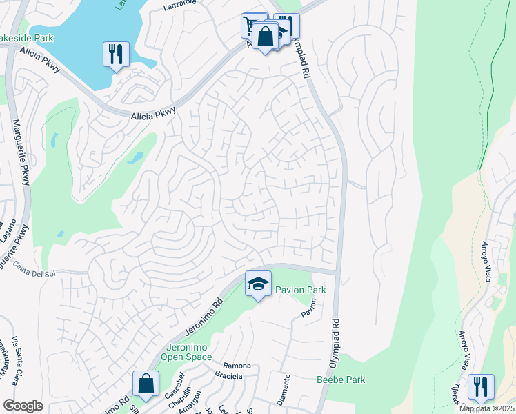 map of restaurants, bars, coffee shops, grocery stores, and more near 28341 Yanez in Mission Viejo