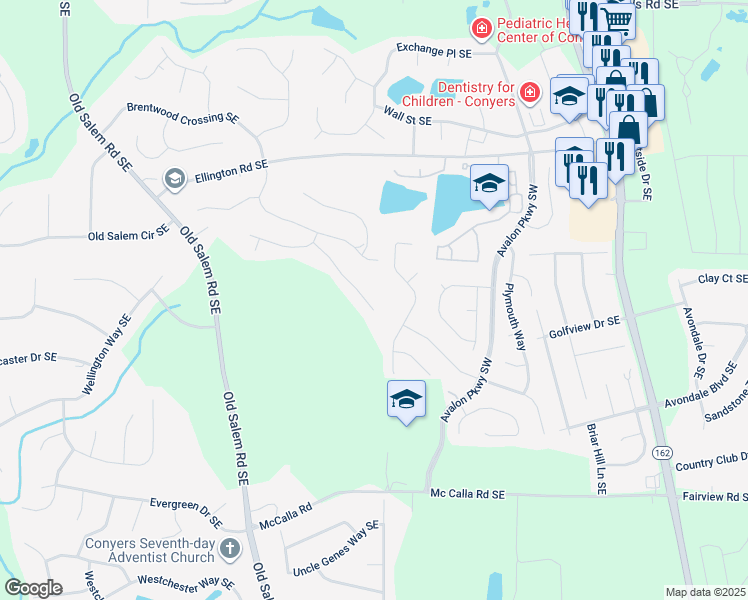 map of restaurants, bars, coffee shops, grocery stores, and more near 2413 Twin Branches Lane in Conyers