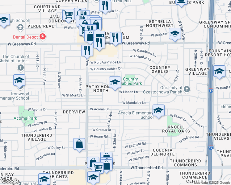 map of restaurants, bars, coffee shops, grocery stores, and more near 3333 West Banff Lane in Phoenix