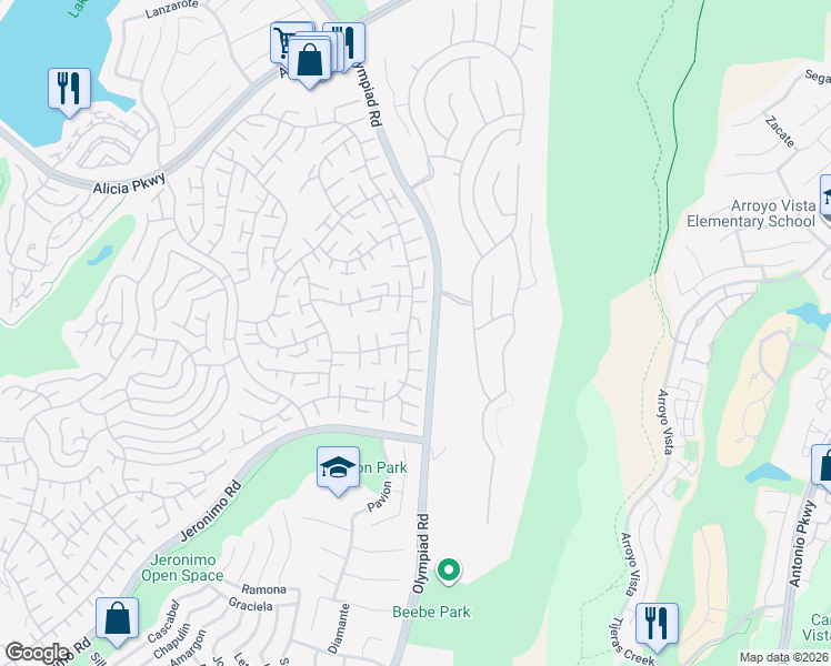 map of restaurants, bars, coffee shops, grocery stores, and more near 23592 Villena in Mission Viejo