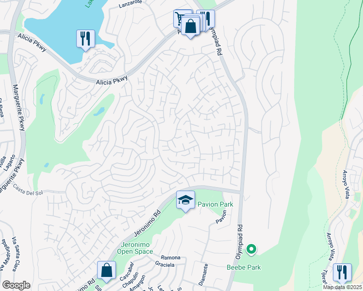 map of restaurants, bars, coffee shops, grocery stores, and more near 28341 Yanez in Mission Viejo