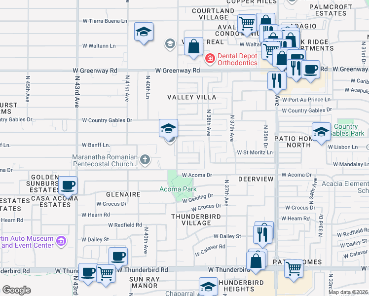 map of restaurants, bars, coffee shops, grocery stores, and more near 14804 North 38th Circle in Phoenix