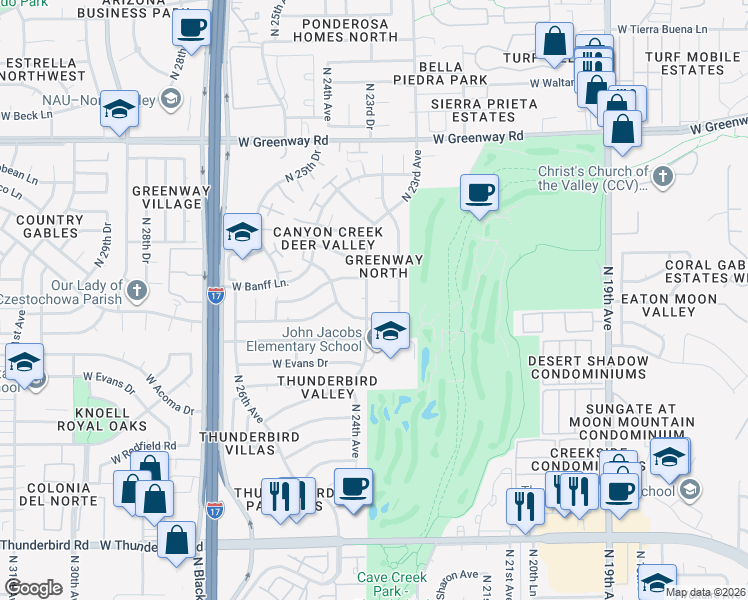map of restaurants, bars, coffee shops, grocery stores, and more near 14643 North 23rd Avenue in Phoenix