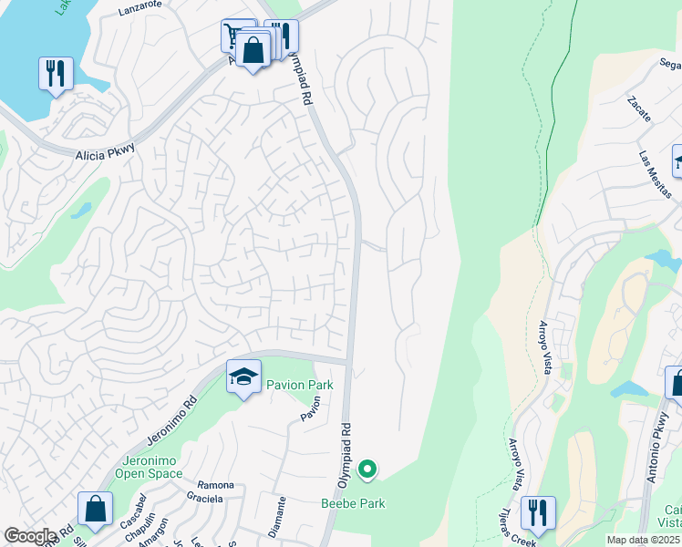 map of restaurants, bars, coffee shops, grocery stores, and more near 23592 Villena in Mission Viejo