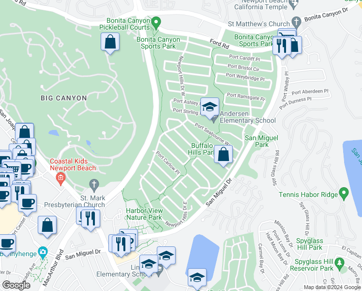 map of restaurants, bars, coffee shops, grocery stores, and more near 1842 Port Wheeler Pl in Newport Beach