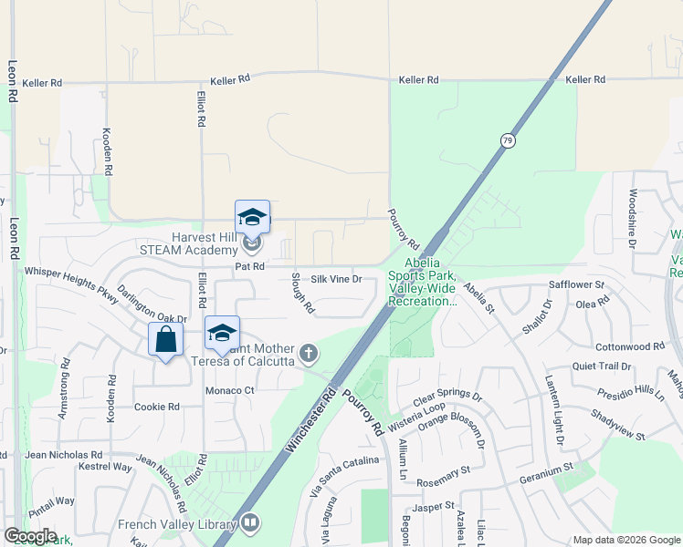 map of restaurants, bars, coffee shops, grocery stores, and more near 31880 Silk Vine Drive in Winchester
