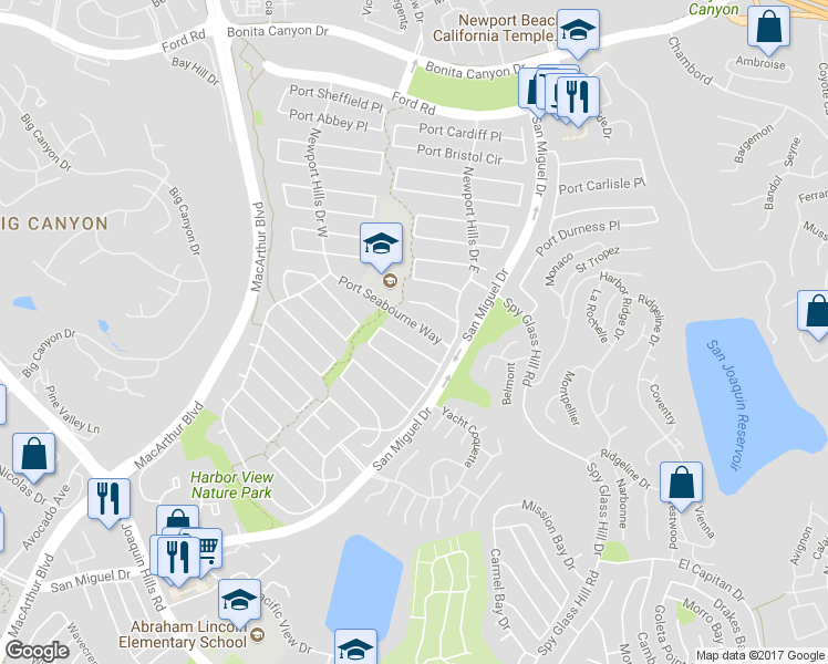 map of restaurants, bars, coffee shops, grocery stores, and more near 1961 Port Seabourne Way in Newport Beach