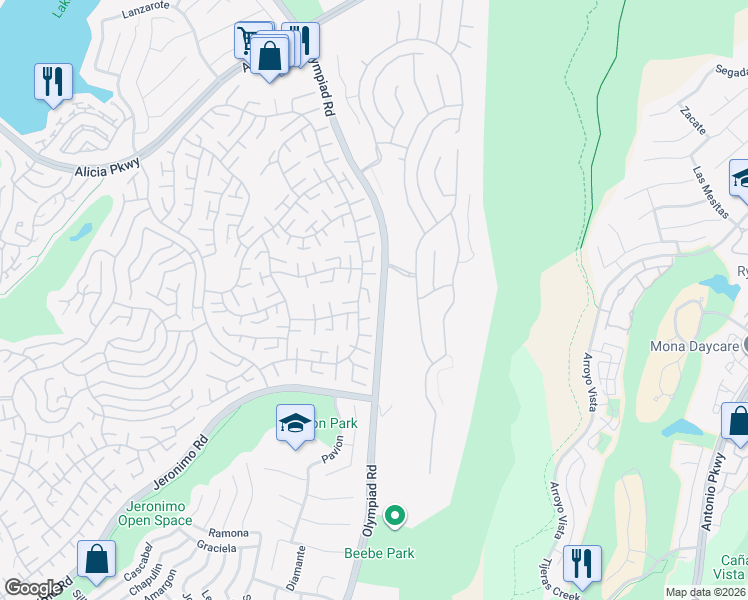 map of restaurants, bars, coffee shops, grocery stores, and more near 23582 Villena in Mission Viejo