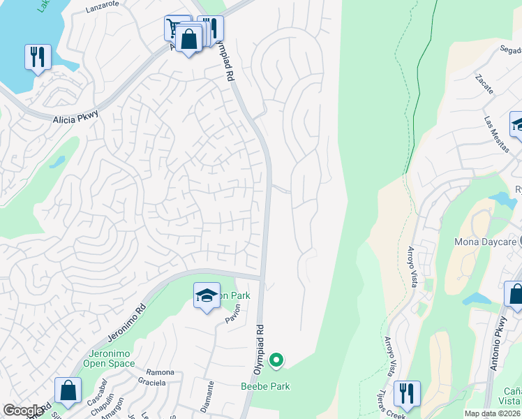 map of restaurants, bars, coffee shops, grocery stores, and more near 23582 Villena in Mission Viejo
