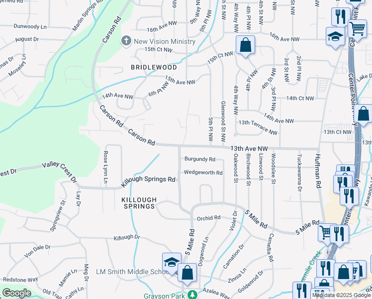 map of restaurants, bars, coffee shops, grocery stores, and more near 457 13th Avenue Northwest in Birmingham