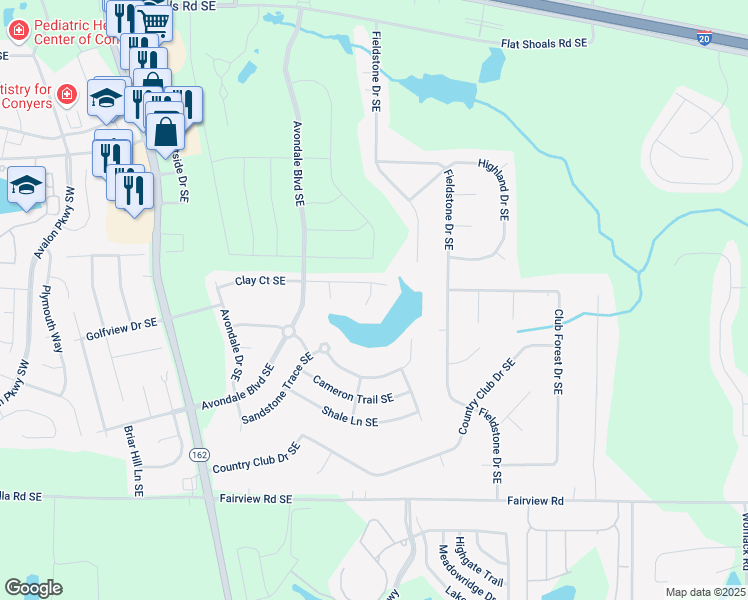 map of restaurants, bars, coffee shops, grocery stores, and more near 4205 Dale Cove Southeast in Conyers