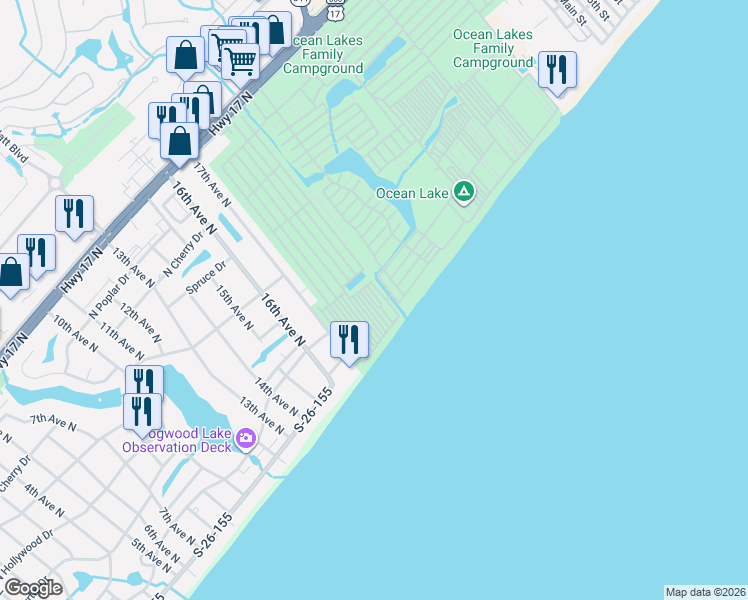 map of restaurants, bars, coffee shops, grocery stores, and more near 1021-E East Sand Dollar Drive in Myrtle Beach