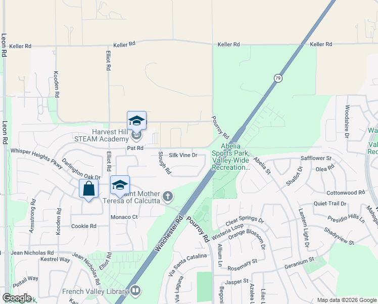 map of restaurants, bars, coffee shops, grocery stores, and more near 31894 Silk Vine Drive in Winchester