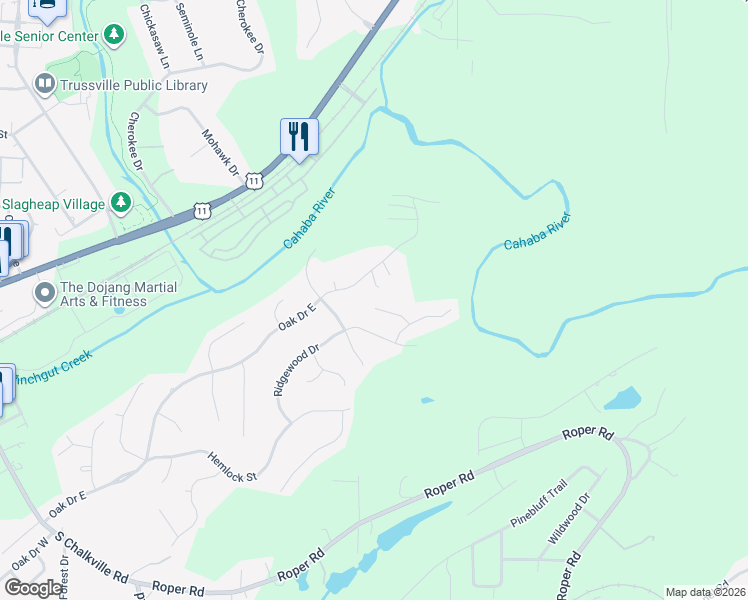 map of restaurants, bars, coffee shops, grocery stores, and more near 228 Ash Circle in Trussville