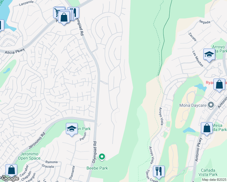 map of restaurants, bars, coffee shops, grocery stores, and more near 23612 Bradbury in Mission Viejo