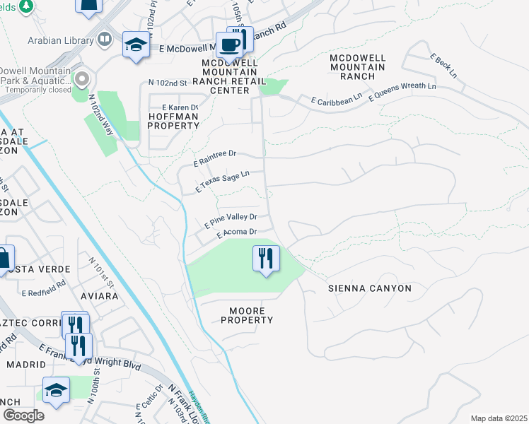 map of restaurants, bars, coffee shops, grocery stores, and more near 10488 East Pine Valley Drive in Scottsdale