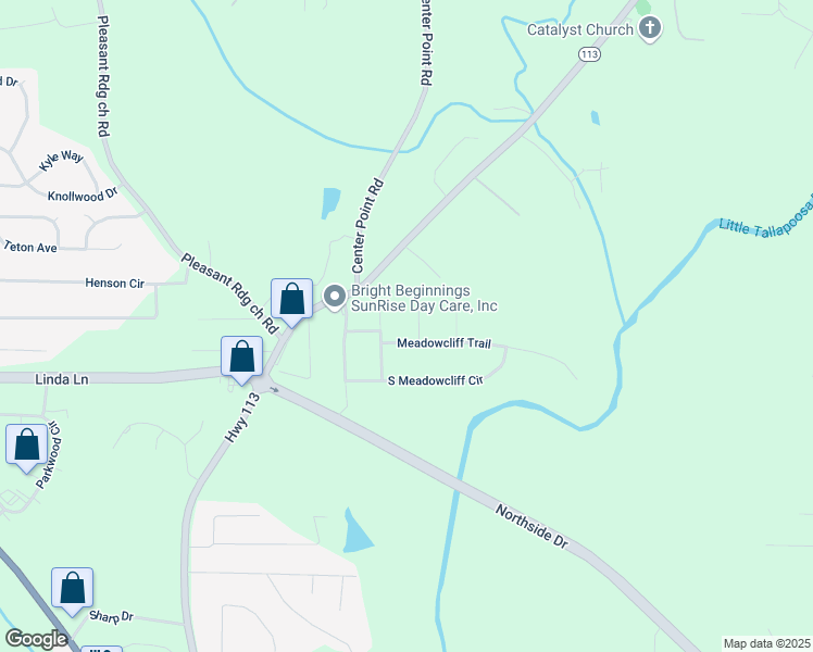map of restaurants, bars, coffee shops, grocery stores, and more near 20 Meadowcliff Trail in Carrollton