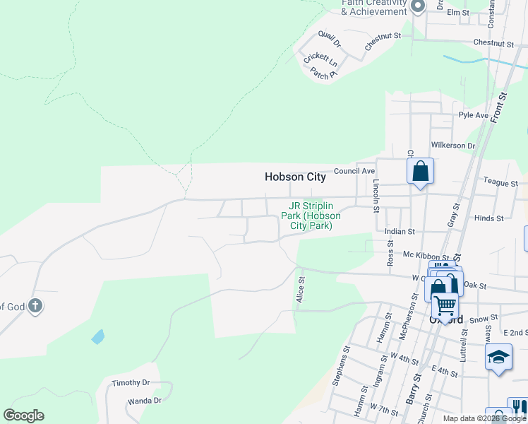 map of restaurants, bars, coffee shops, grocery stores, and more near 605 Bradford Avenue in Anniston