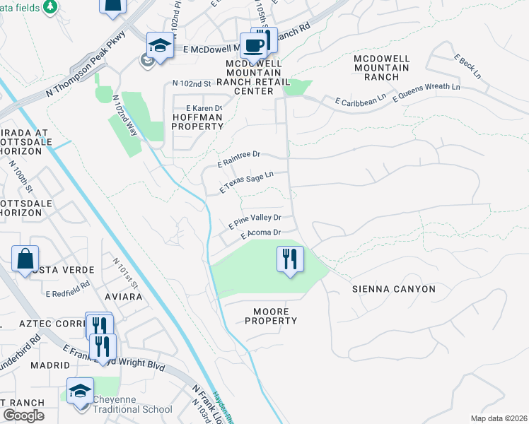 map of restaurants, bars, coffee shops, grocery stores, and more near 10437 East Helm Drive in Scottsdale