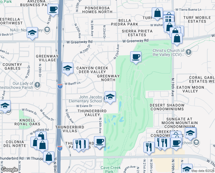 map of restaurants, bars, coffee shops, grocery stores, and more near 14643 North 23rd Avenue in Phoenix