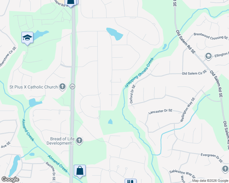 map of restaurants, bars, coffee shops, grocery stores, and more near 1240 Vineyard Drive Southeast in Conyers