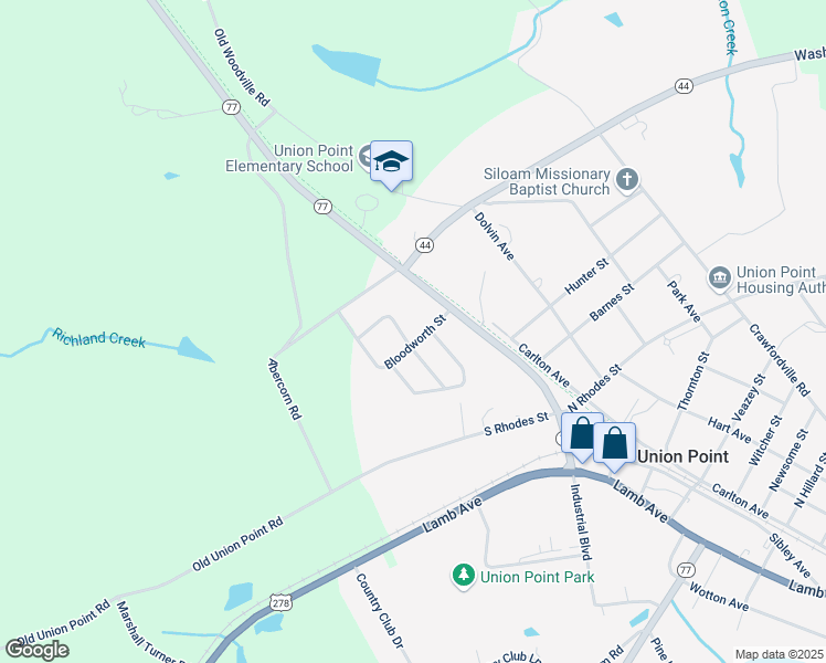 map of restaurants, bars, coffee shops, grocery stores, and more near 1051 Bloodworth Street in Union Point