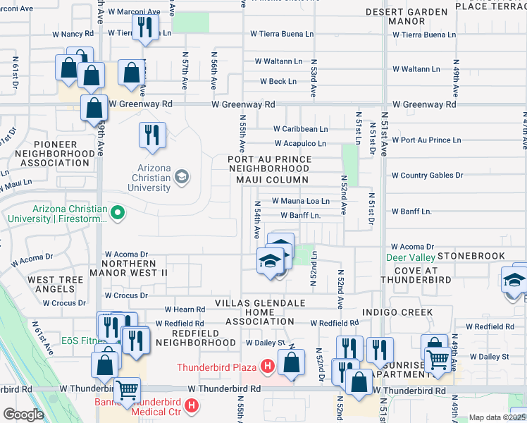 map of restaurants, bars, coffee shops, grocery stores, and more near 5353 West Banff Lane in Glendale