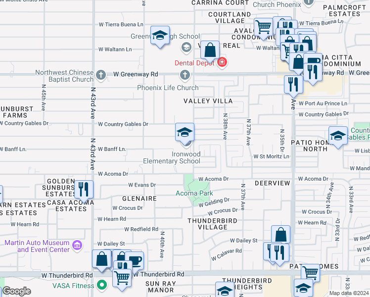 map of restaurants, bars, coffee shops, grocery stores, and more near 14850 North 39th Avenue in Phoenix