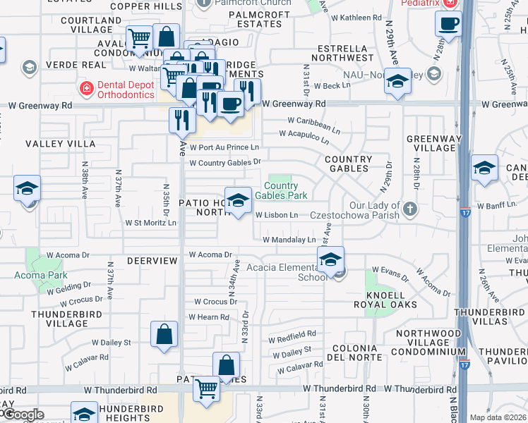 map of restaurants, bars, coffee shops, grocery stores, and more near 3239 West Lisbon Lane in Phoenix