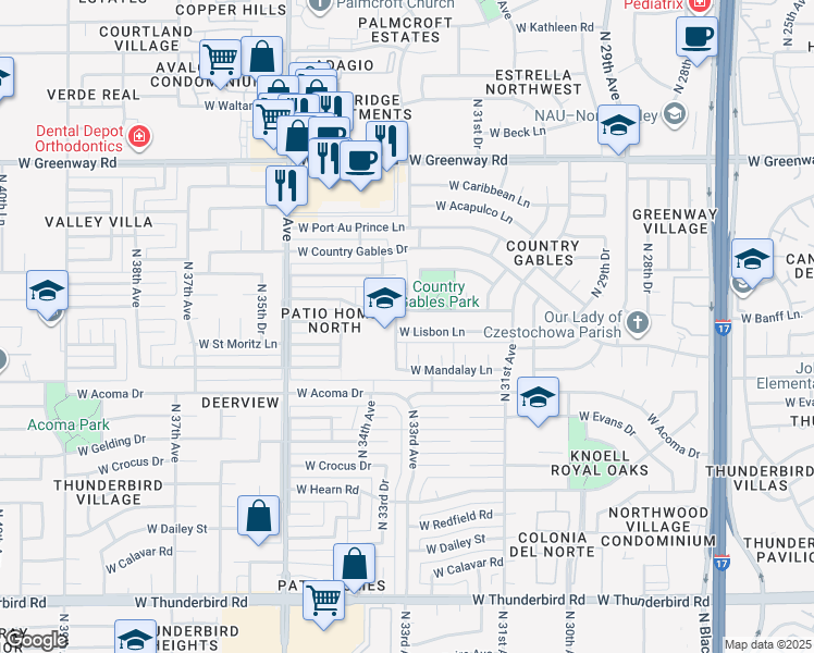 map of restaurants, bars, coffee shops, grocery stores, and more near 3239 West Lisbon Lane in Phoenix