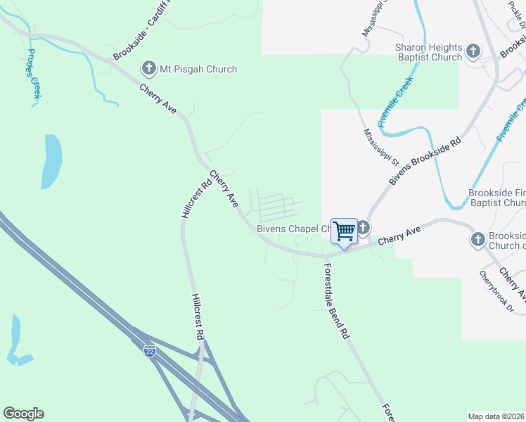 map of restaurants, bars, coffee shops, grocery stores, and more near Daisy Alley in Birmingham