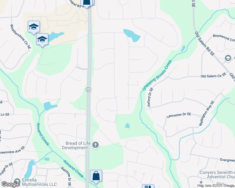 map of restaurants, bars, coffee shops, grocery stores, and more near 2636 Harvest Drive Southeast in Conyers
