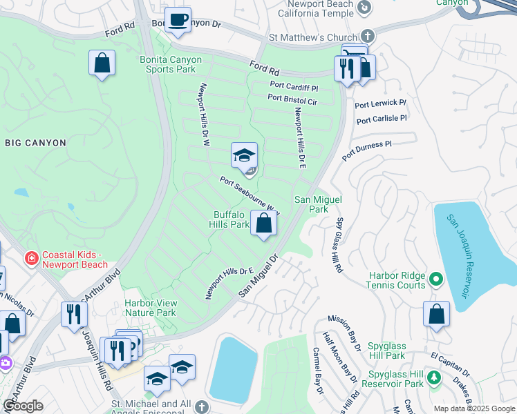 map of restaurants, bars, coffee shops, grocery stores, and more near 1949 Port Seabourne Way in Newport Beach