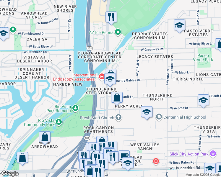 map of restaurants, bars, coffee shops, grocery stores, and more near 14801 North 83rd Avenue in Peoria