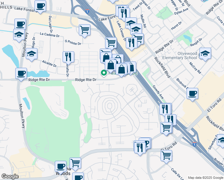 map of restaurants, bars, coffee shops, grocery stores, and more near 2393 Via Mariposa West in Laguna Woods