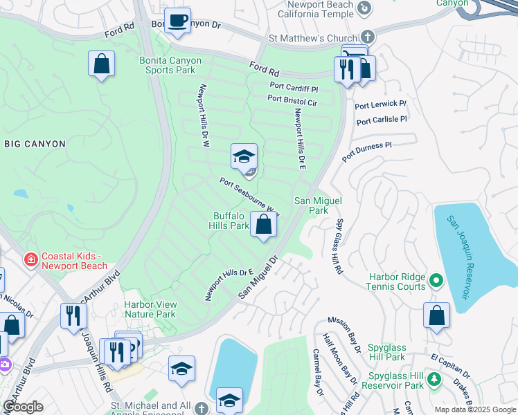 map of restaurants, bars, coffee shops, grocery stores, and more near 1949 Port Seabourne Way in Newport Beach