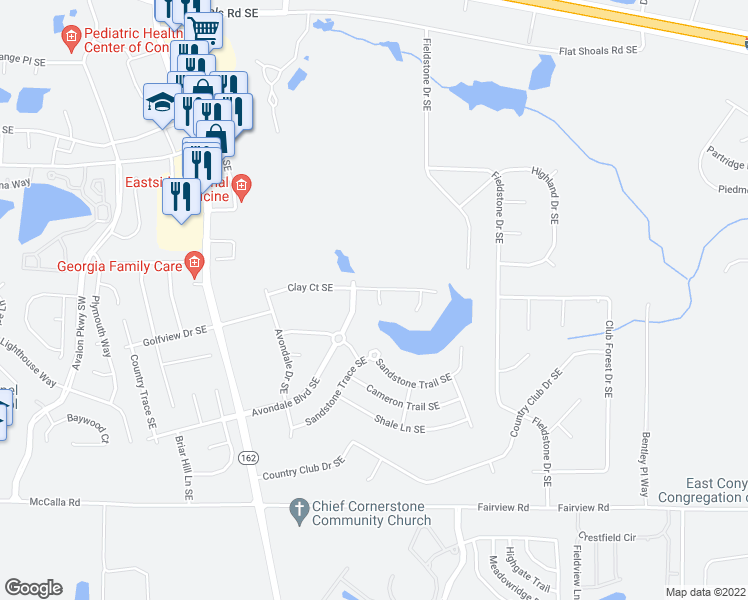map of restaurants, bars, coffee shops, grocery stores, and more near 4104 Dale Drive Southeast in Conyers