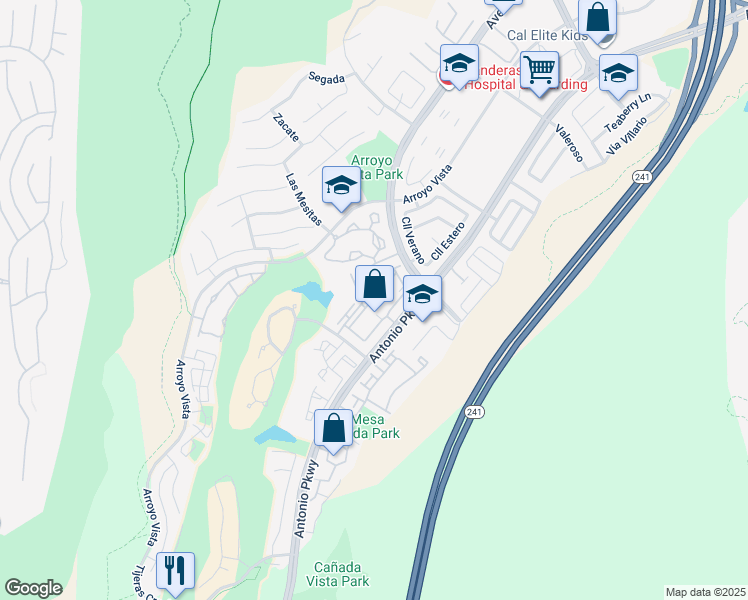 map of restaurants, bars, coffee shops, grocery stores, and more near 70 Vía Solaz in Rancho Santa Margarita