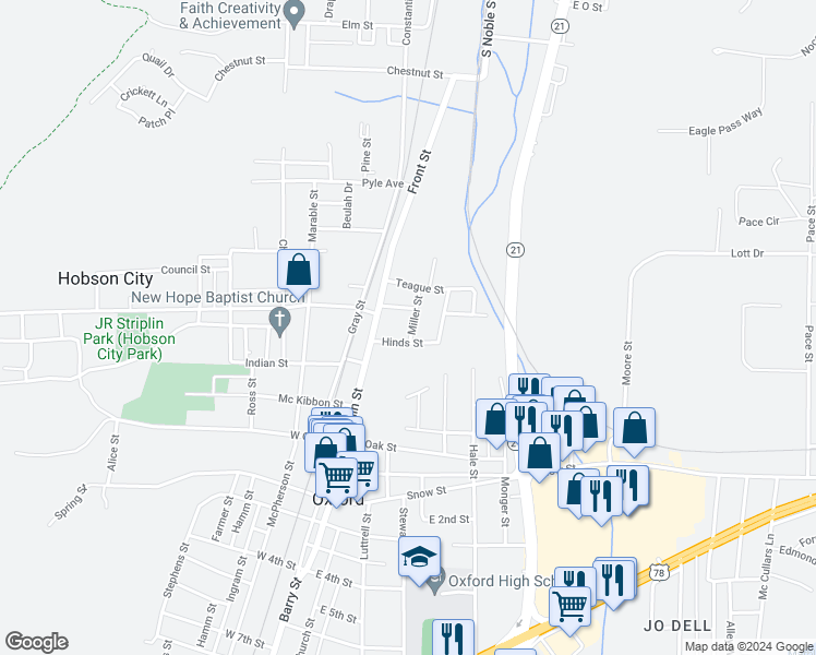 map of restaurants, bars, coffee shops, grocery stores, and more near 120 Miller Street in Oxford