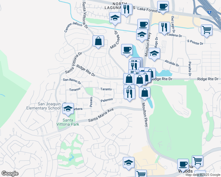 map of restaurants, bars, coffee shops, grocery stores, and more near 22531 Catania in Laguna Hills