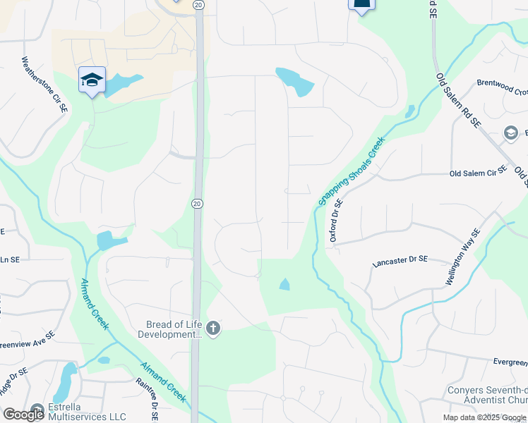 map of restaurants, bars, coffee shops, grocery stores, and more near 2636 Harvest Drive Southeast in Conyers