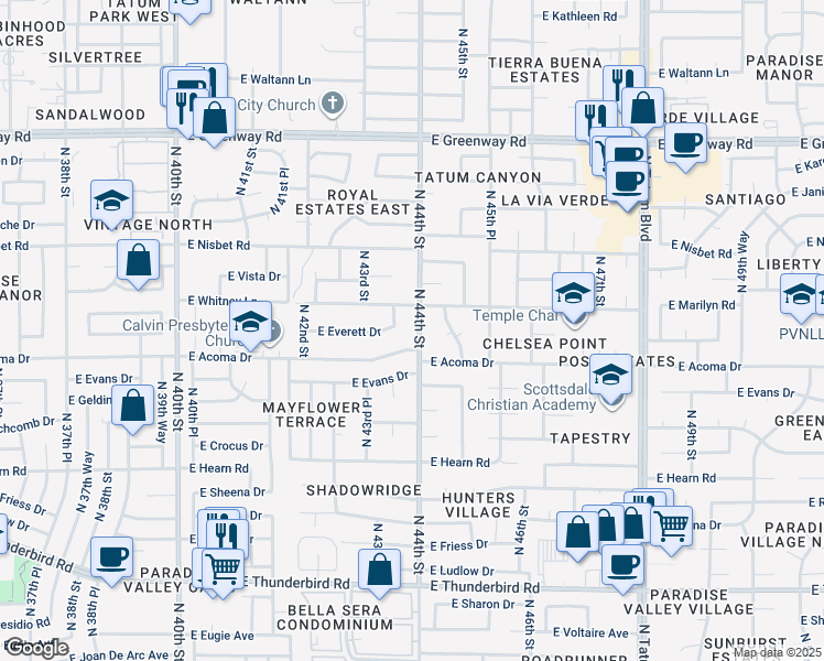 map of restaurants, bars, coffee shops, grocery stores, and more near 14618 North 44th Street in Phoenix