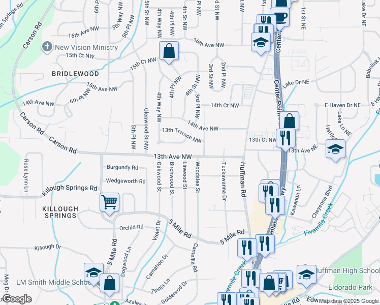 map of restaurants, bars, coffee shops, grocery stores, and more near 212 13th Avenue Northwest in Birmingham