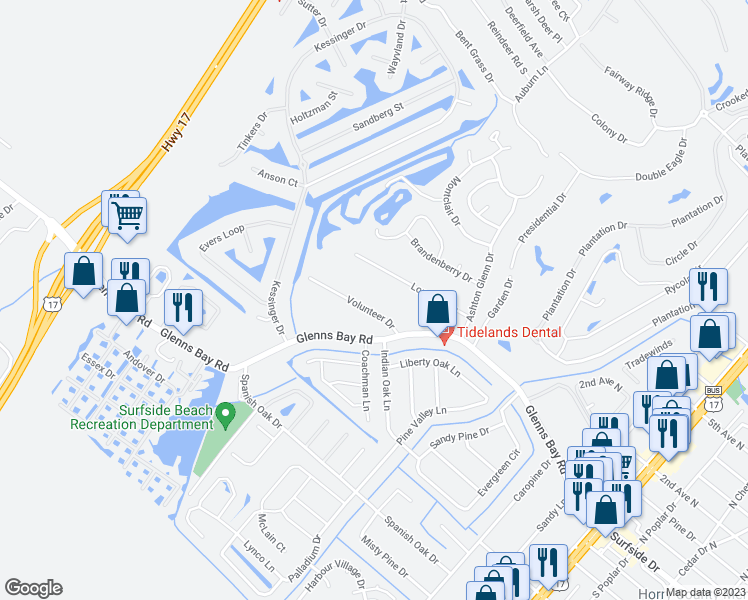 map of restaurants, bars, coffee shops, grocery stores, and more near 1780 Volunteer Drive in Myrtle Beach