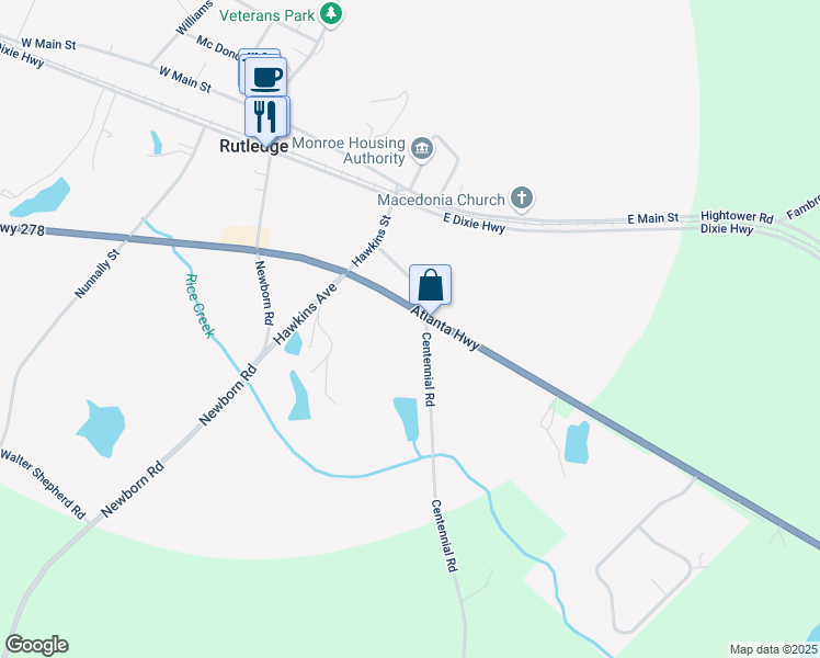 map of restaurants, bars, coffee shops, grocery stores, and more near 307 Centennial Road in Rutledge