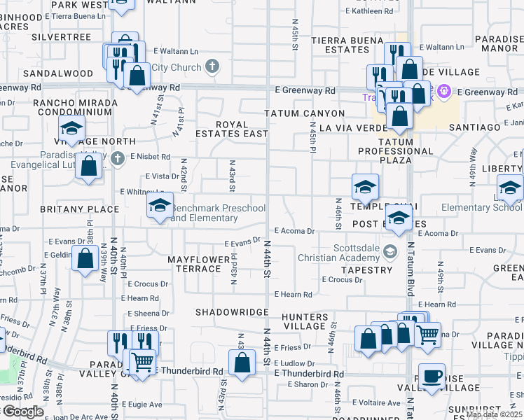 map of restaurants, bars, coffee shops, grocery stores, and more near 14618 North 44th Street in Phoenix